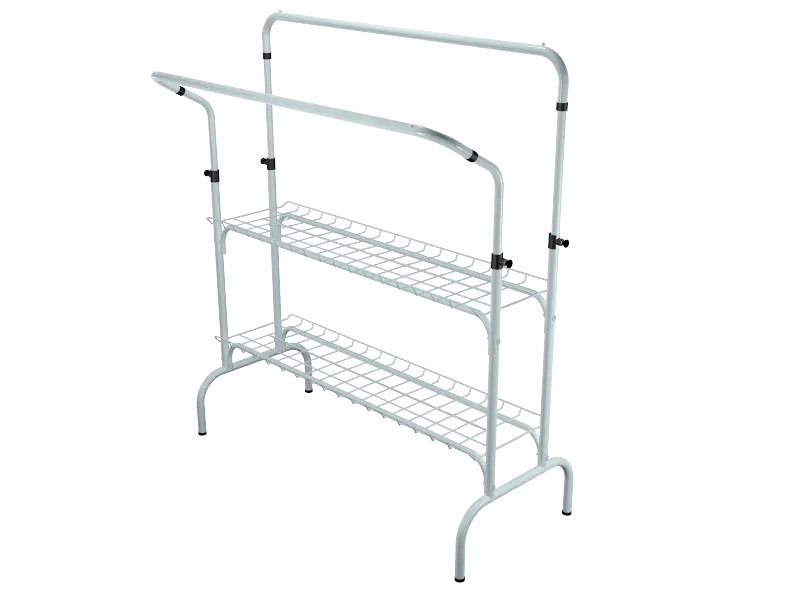 Arara Expositora Dupla com Altura Ajustável e Prateleiras