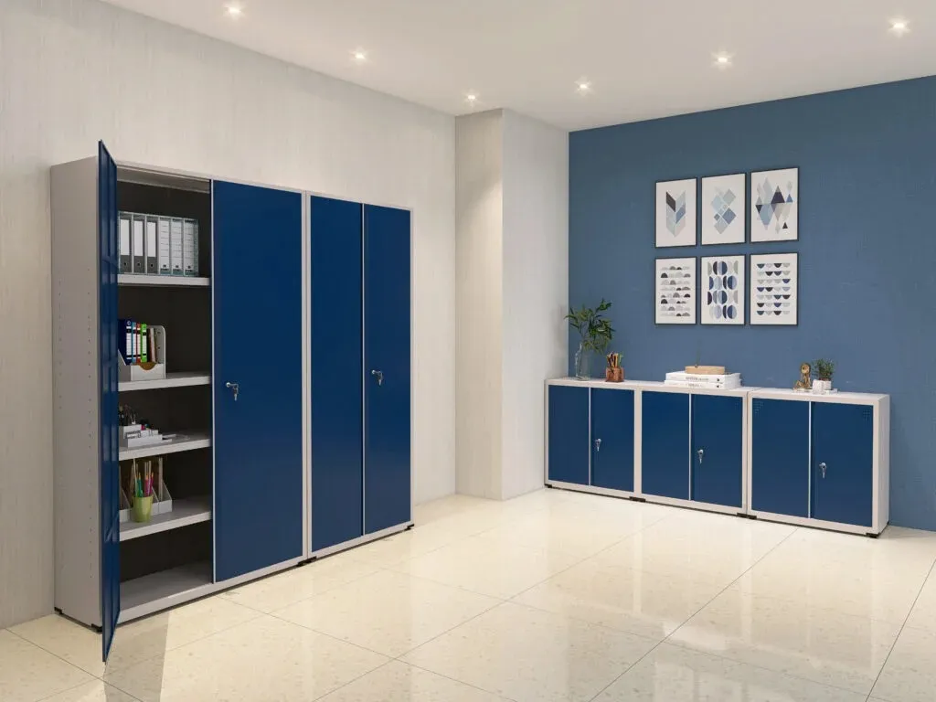 Armário Metálico de Escritório Azul com Portas e Chave