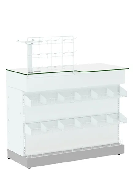 Balcão Caixa com Divisórias e Base Cinza