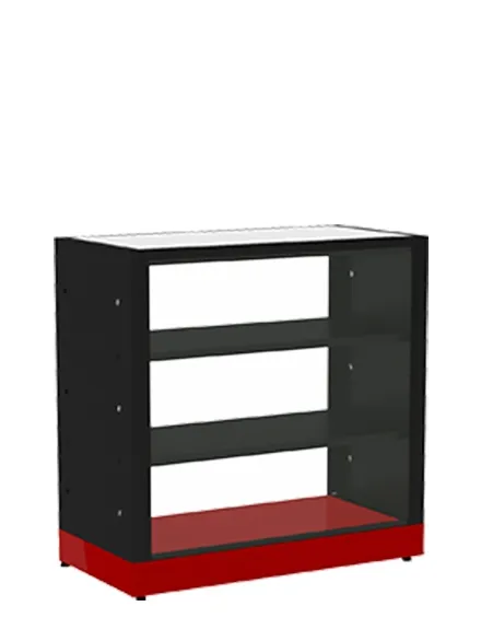 Balcão Comercial Aberto Preto com Base Vermelha