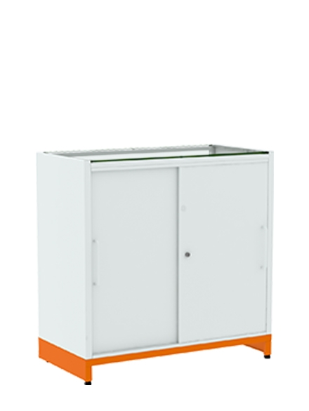 Balcão com Portas de Correr e Base Laranja