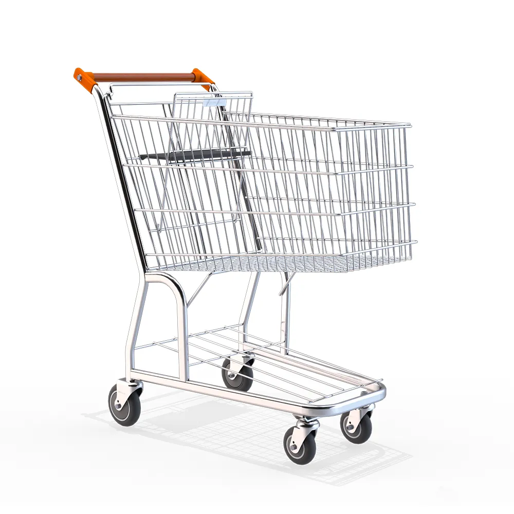 Carrinho de Supermercado Cromado com Detalhe Laranja e Porta Bebê