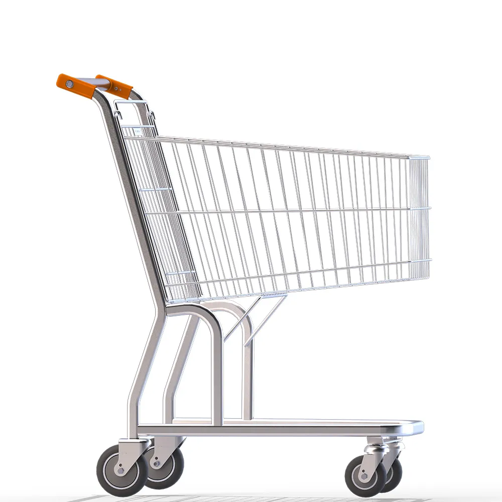 Carrinho de Supermercado Cromado com Detalhe Laranja e Alta Capacidade
