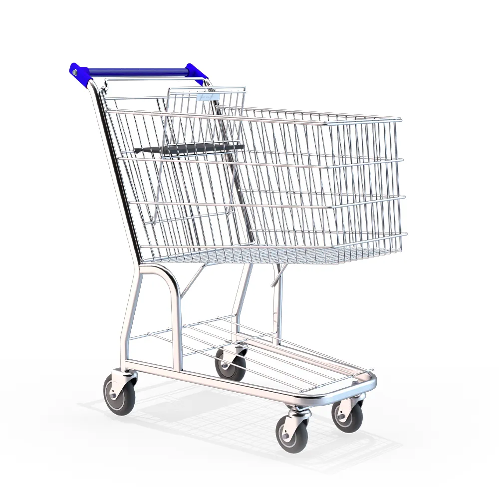 Carrinho de Supermercado Cromado com Porta Bebê e Base Inferior