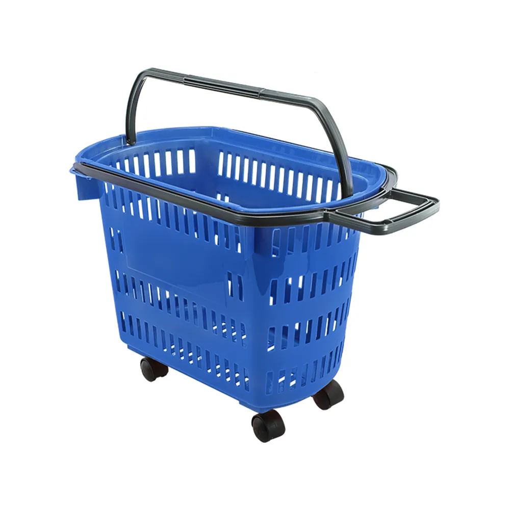 Cesta Plástica Vermelho com Rodízios e Alça Retrátil