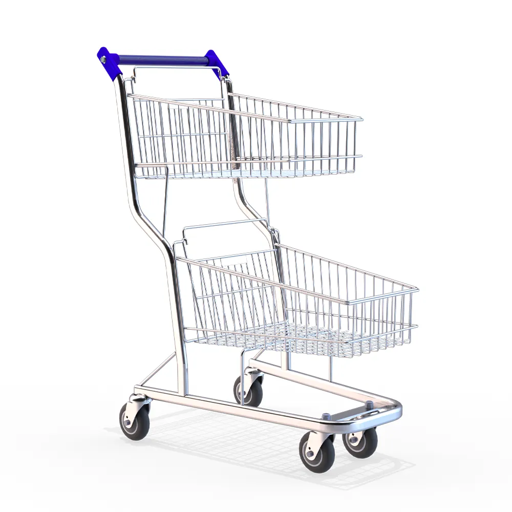 Carrinho de Supermercado Duplo Cromado com Dois Cestos