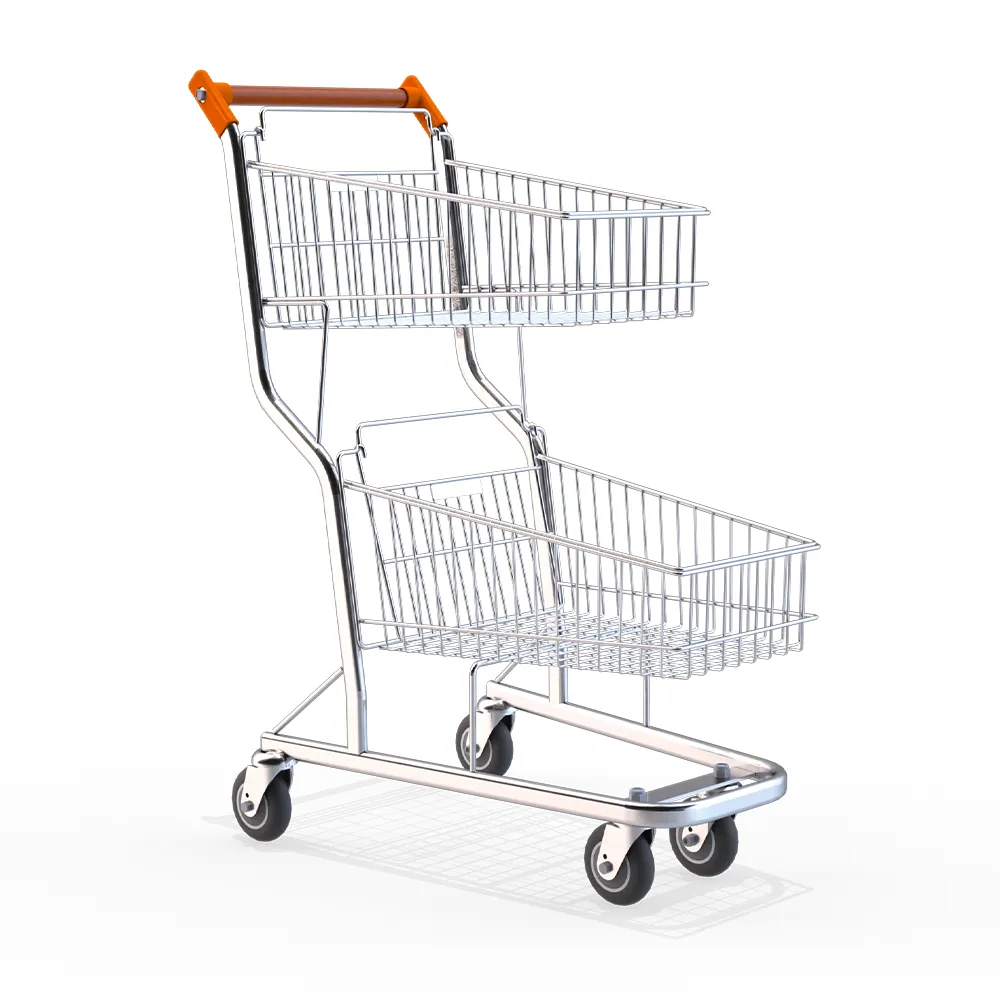 Carrinho de Supermercado Duplo Cromado com Alça Laranja