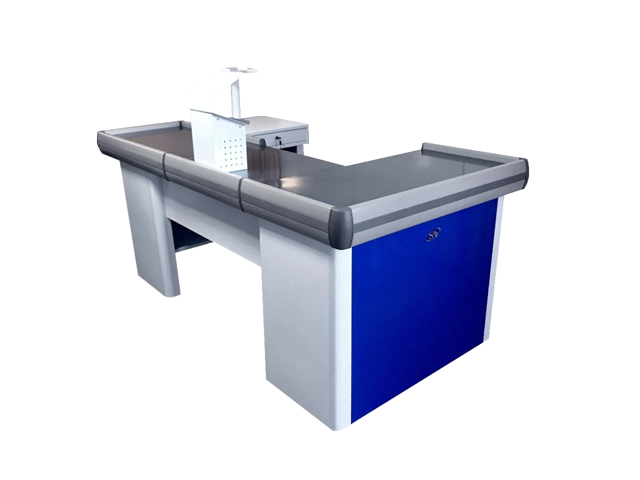 Checkout com Acúmulo de Compras Branco com Painel Azul Comercial