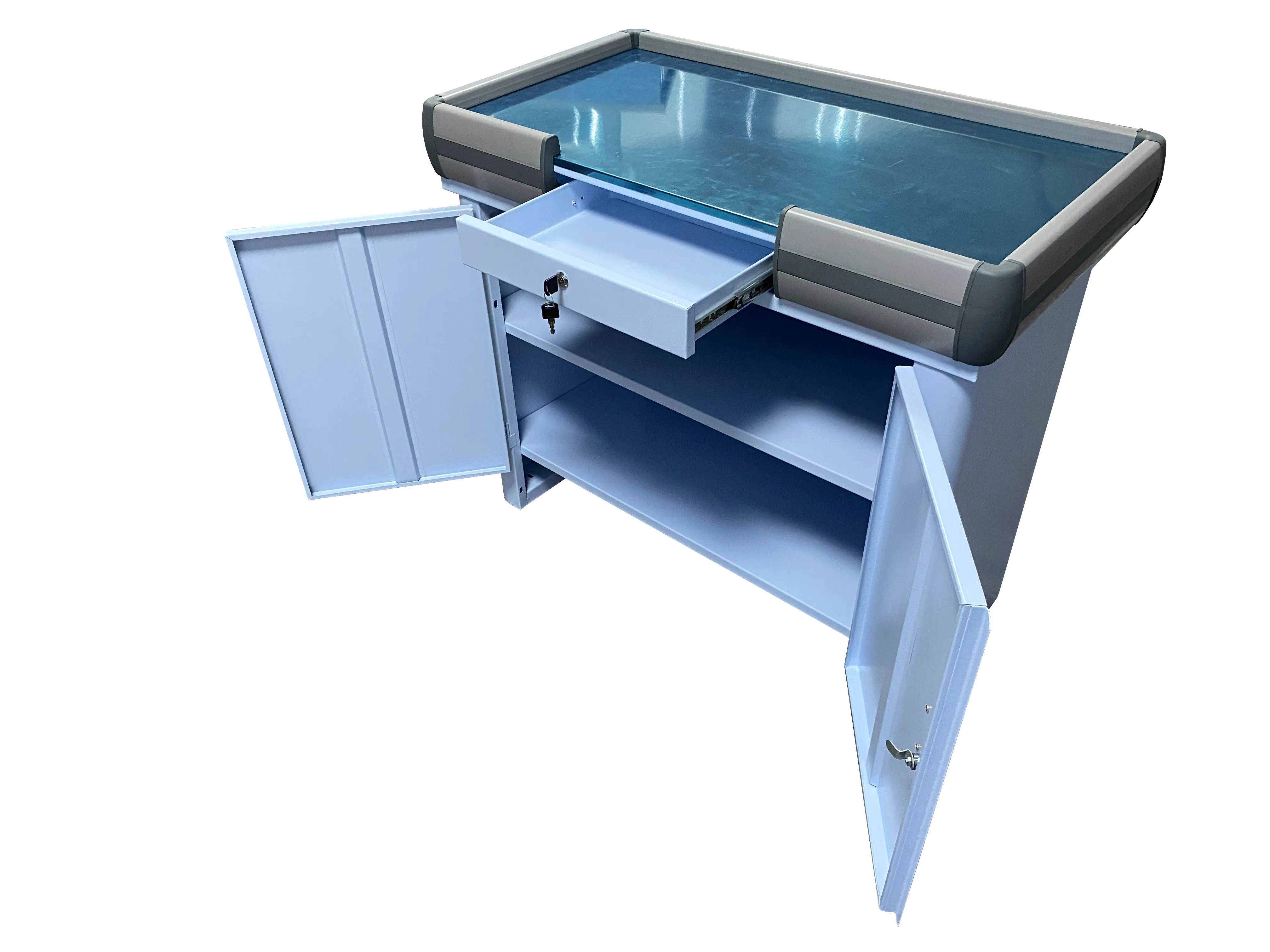 Checkout Sem Acúmulo de Compras com Gaveta e Armário Branco Comercial