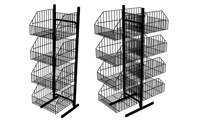 Kit Expositores de Chão Duplo com Cestos 4 Níveis Preto