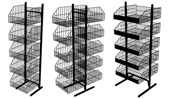 Kit Expositores de Chão Multi Modelos com Cestos Preto