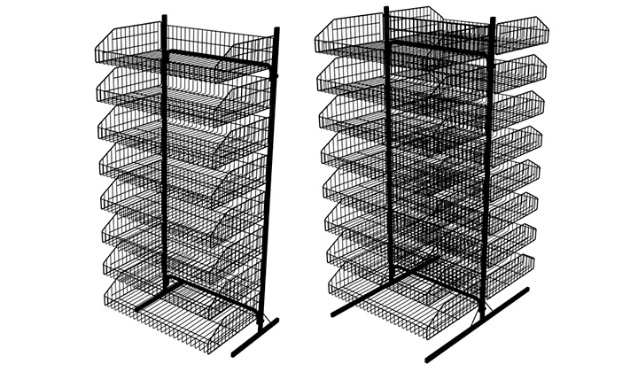 Kit Expositores de Chão Duplo com Cestos Multi Níveis Preto