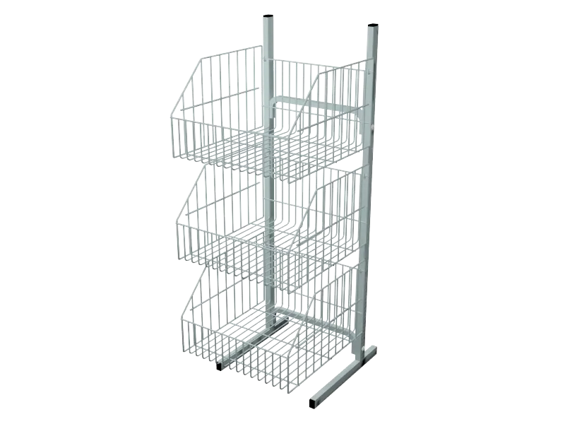 Expositor de Chão com Cestos Metálicos 3 Níveis Branco