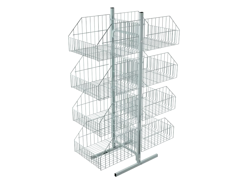Expositor de Chão Duplo com Cestos Metálicos Branco