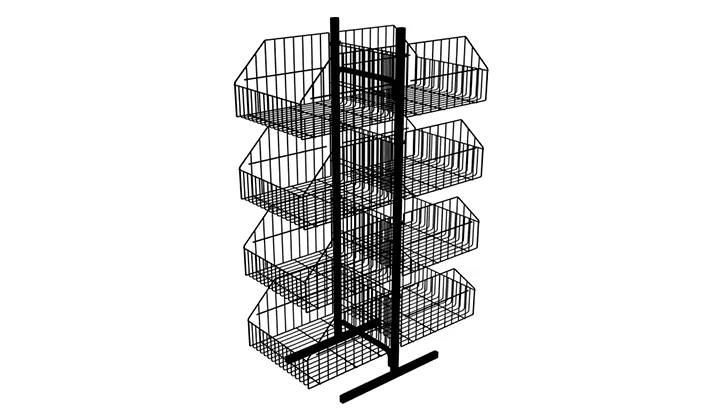 Expositor de Chão Duplo com Cestos 4 Níveis Preto