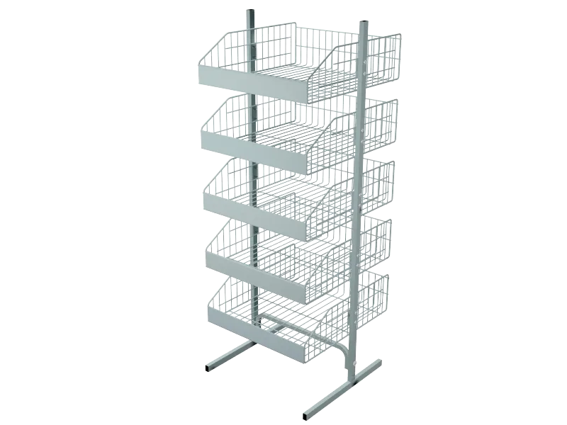 Expositor de Chão com Bandejas e Cestos 4 Níveis Branco