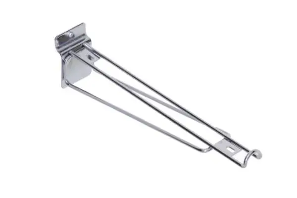 Suporte Inclinado Cromado com Porta Etiqueta para Painel Canaletado