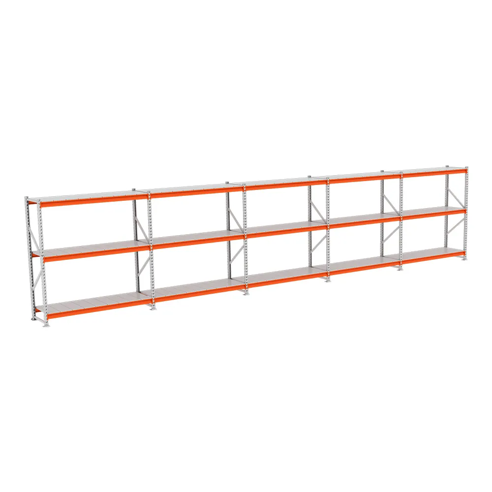 Porta Pallet Combo Metálico com Longarinas Laranja e Prateleiras Planas