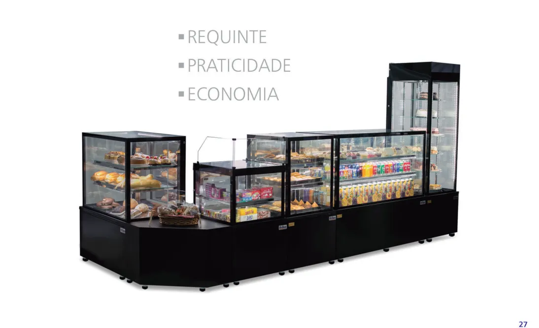 Linha de Balcões Refrigerados Expositores para Padaria e Conveniência