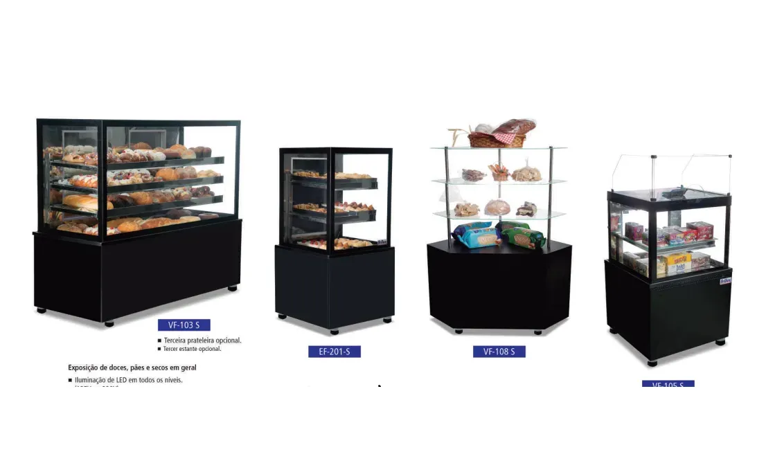 Linha de Expositores de Vidro para Padaria e Confeitaria Comercial