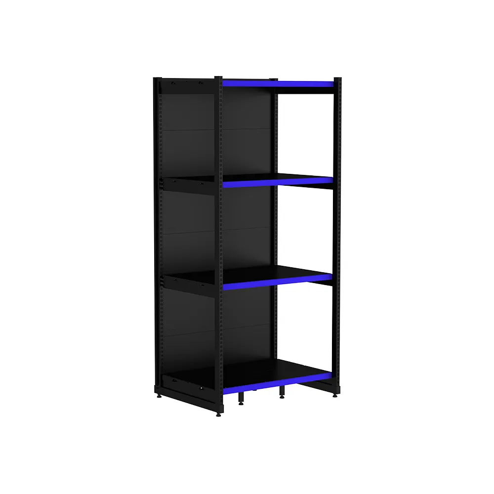 Gôndola Rack Central Preta com Detalhes Azuis