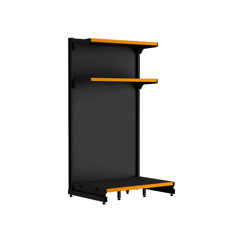 Gôndola Rack Parede Preta com Testeiras Laranja