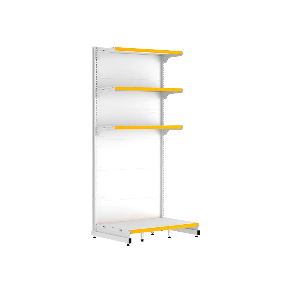 Gôndola Rack Parede Branca com Testeiras Amarelas