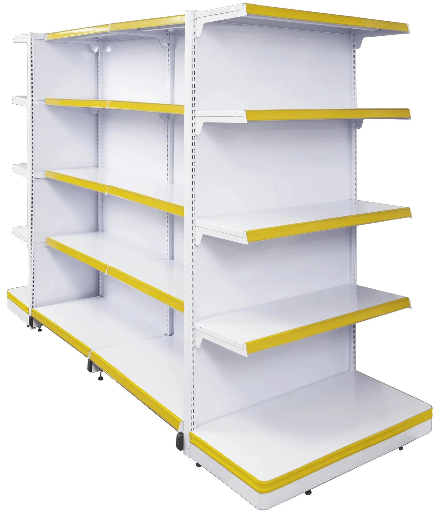 Gôndola Super Plus Central Modular Branca com Testeiras Amarelas